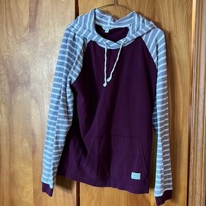Orvis Women's Size L maroon gray and white striped hoodie